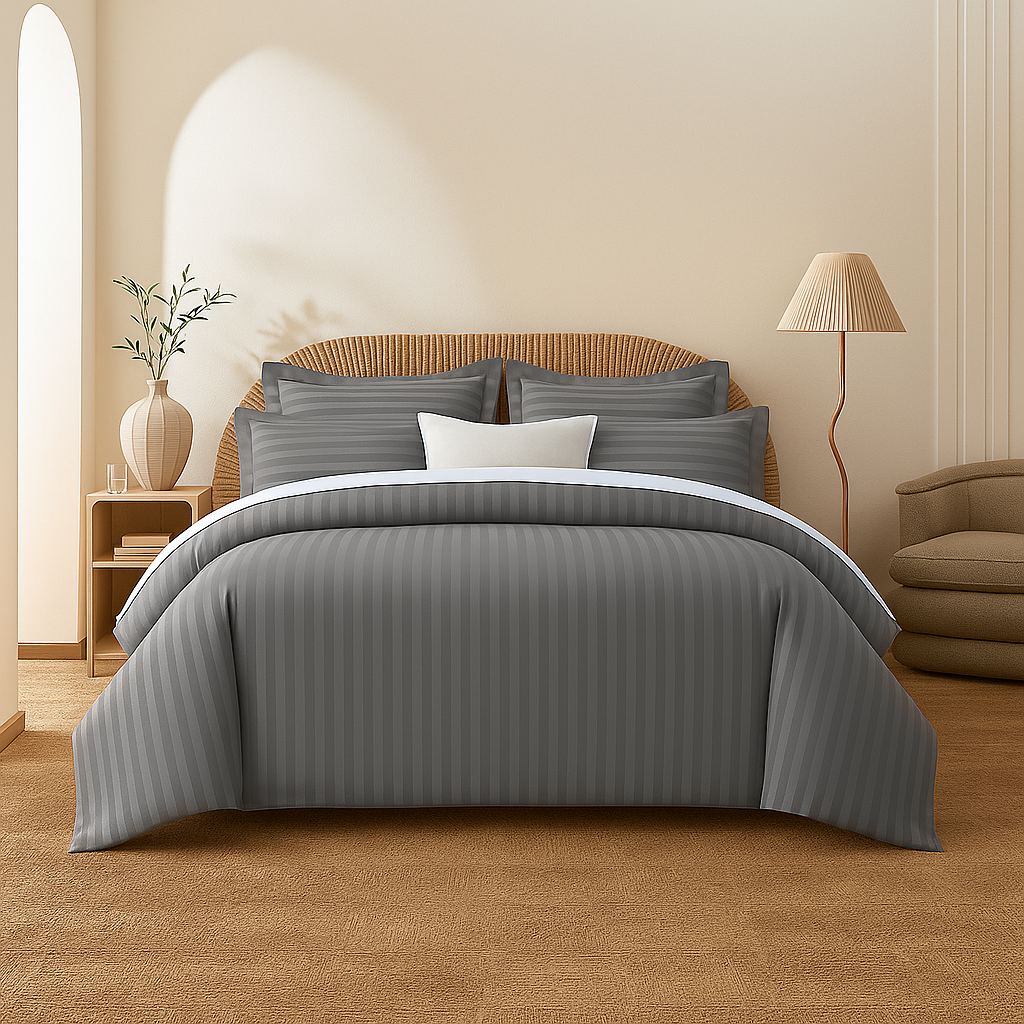 Grey Stripes Duvet Cover Set 6PCS