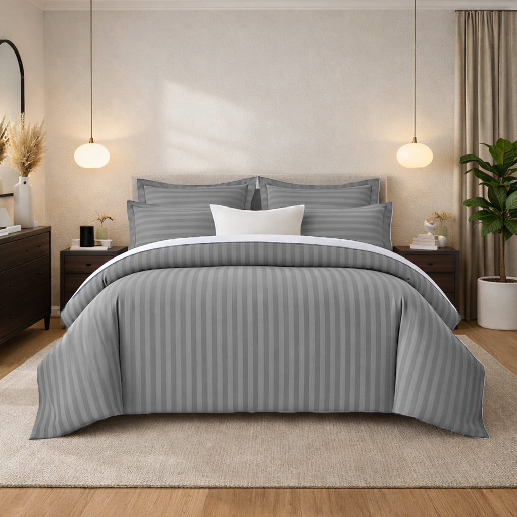 Grey Stripes Duvet Cover Set 6PCS