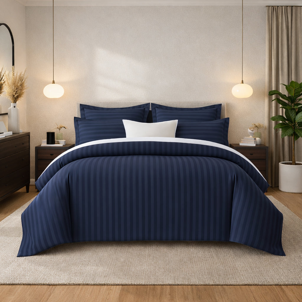 Navy Stripes Duvet Cover Set 6PCS